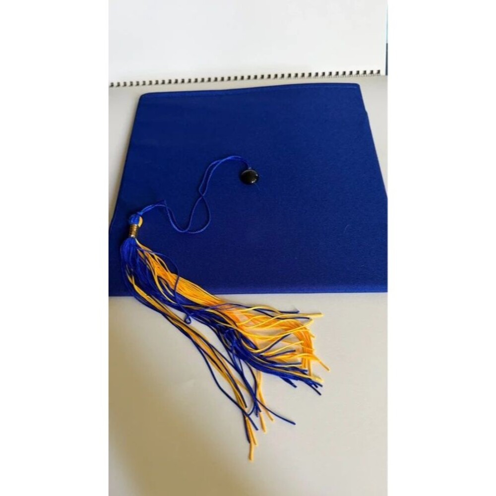 2026 preschool graduation cap in royal blue with a blue and gold tassel